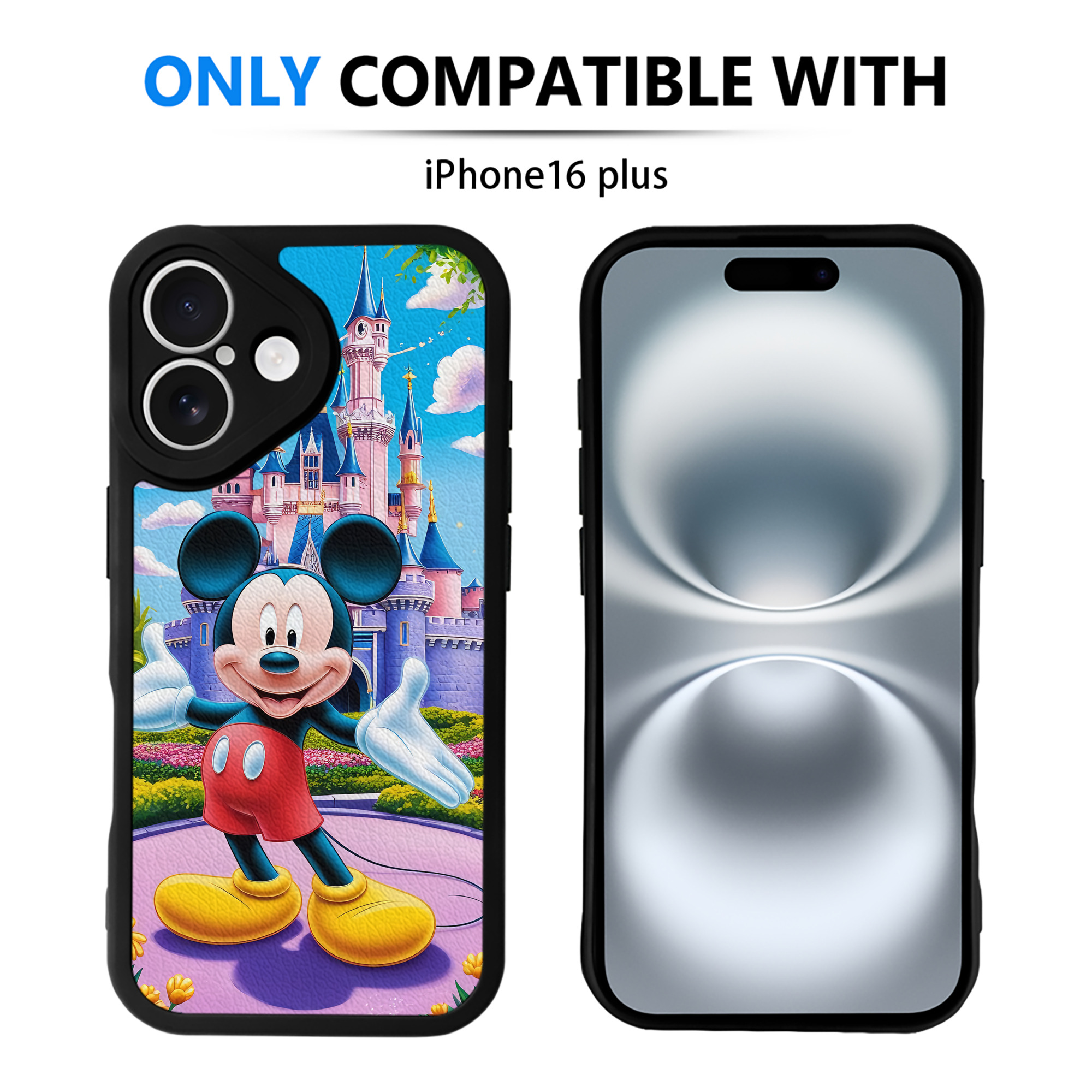（画像用） ミッキーマウス Mickey Mouse 【iPhone 16シリーズ対応】シリコンスマホケース（レザー調） 材質：シリコン